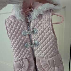 Little Lass Pink Vest with White Faux Fur Hood